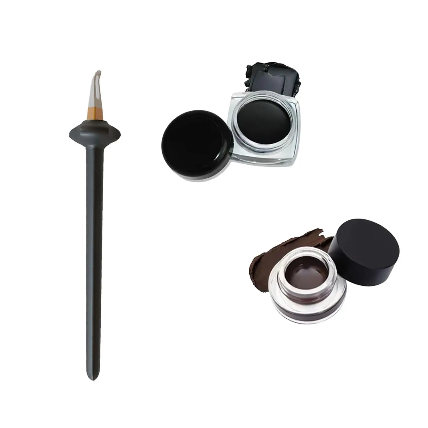 1 Set Silicone Eyeliner Brush, Eyeliner Guide Tools, Reusable Eye Liner Kit with Black and Brown Eyeliner Cream, Easy No-Skip Eyeliner Gel for Makeup Novices(Black)