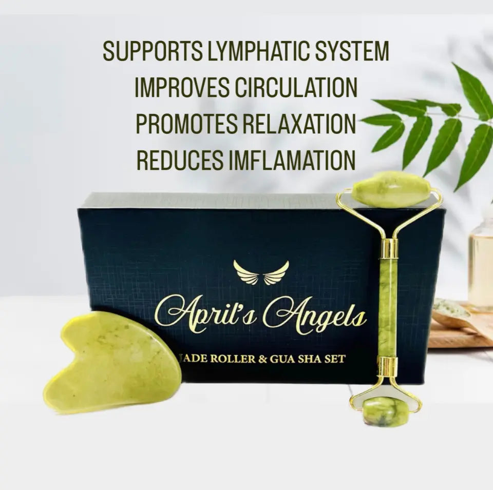 April'S Angels Genuine Jade Roller and Gua Sha to Reduce Puffiness, Promote Relaxation, Support Lymphatic Drainage and Facial Contourg Skincare Daily