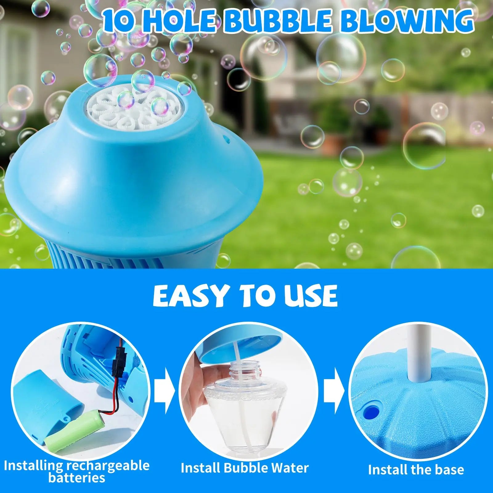 Bubble Machine Toys for Kids, Outdoor Bubble Blower Toy with Adjustable Stand, Bubble Maker with LED Lights, Garden Birthday Wedding Summer Party Bubble Toy