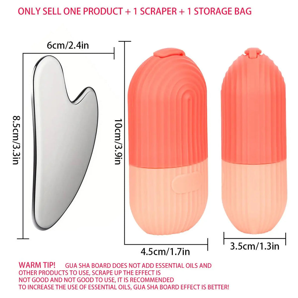 Silicone Facial Ice Mold, Ice Roller and Stainless Steel Gua Sha Tool Set with Storage Bag, 2 Counts/Set Reusable Facial Care Tools, Manual Massage Supplies, Skincare Products, Self Care Products #GLOBAL PICKS