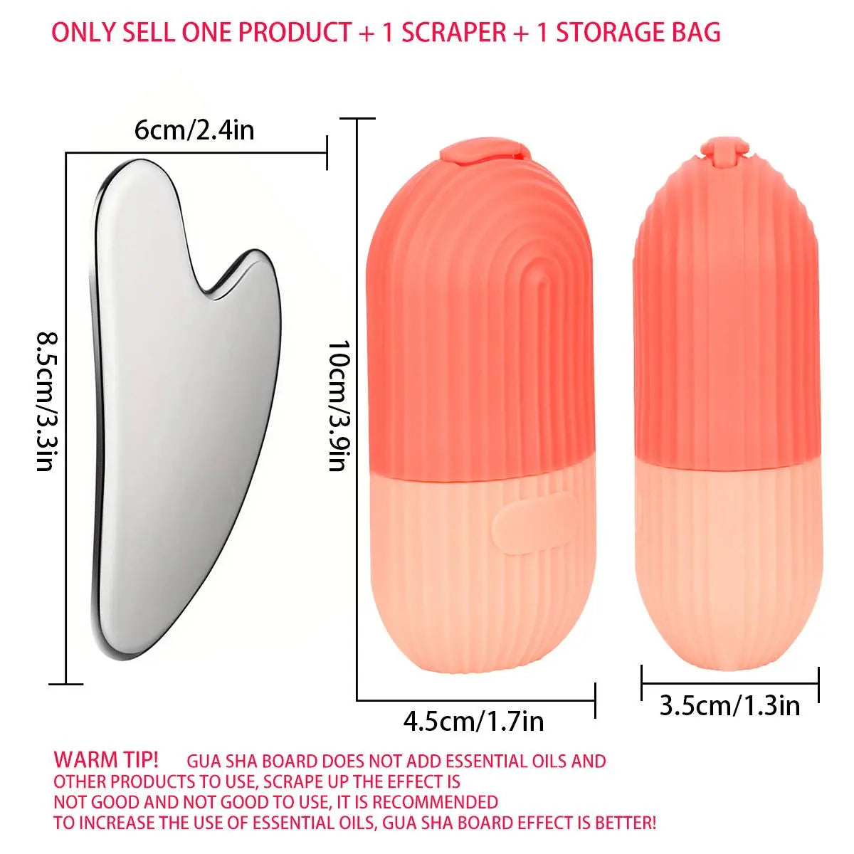 Silicone Facial Ice Mold, Ice Roller and Stainless Steel Gua Sha Tool Set with Storage Bag, 2 Counts/Set Reusable Facial Care Tools, Manual Massage Supplies, Skincare Products, Self Care Products #GLOBAL PICKS