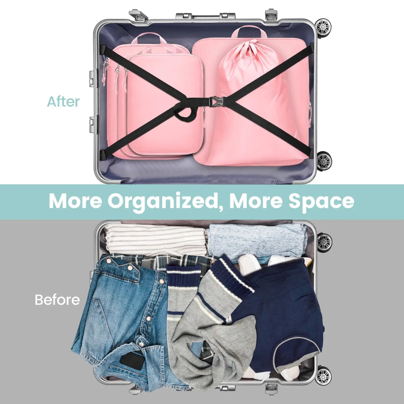 Lightweight Compression Packing Cubes for Suitcases, 6 Set Portable Travel Storage Organizer Set for Carry on Suitcase