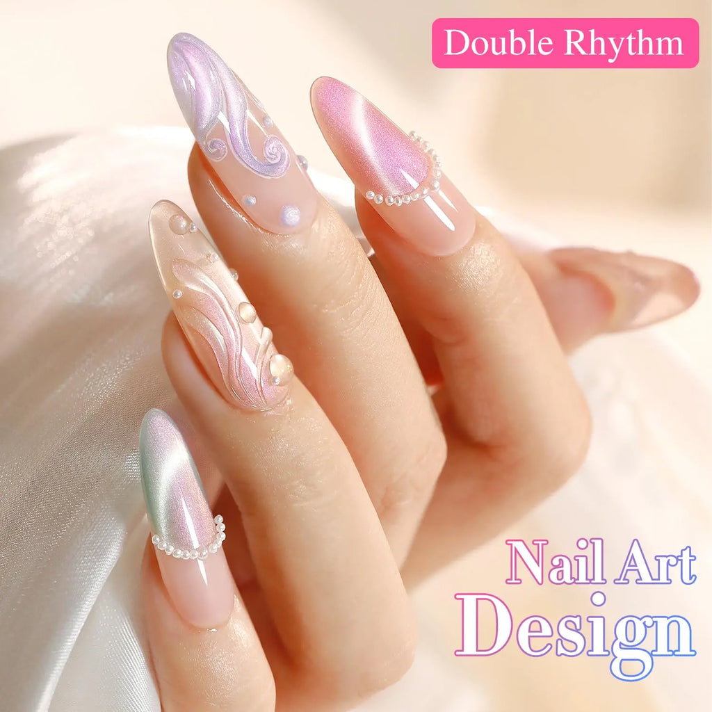 Double Rhythm Cat Eye Gel Nail Polish Set of 6 Same Color Same Bottle 0.5 Oz Shimmer Glitter with Magnet Holographic Reflective Magnetic UV Nail Polish Kit at Home (Mermaid Pink Rose-T6-31) Black Red Green Navy