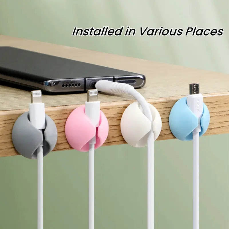 4 Counts Data Cable Fixer,Random Color Multipurpose Desktop Charging Cable Organizer, Multifunctional Self-Adhesive Data Cable Holder,Charging Cable Management,Desktop Organizer for Home Office, Desk Accessories, Office Accessories, Summer Gift Ideas