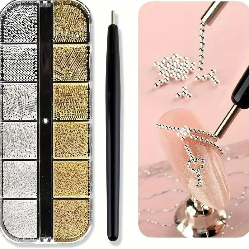 Mini uñas arte metal dorado plateado uñas