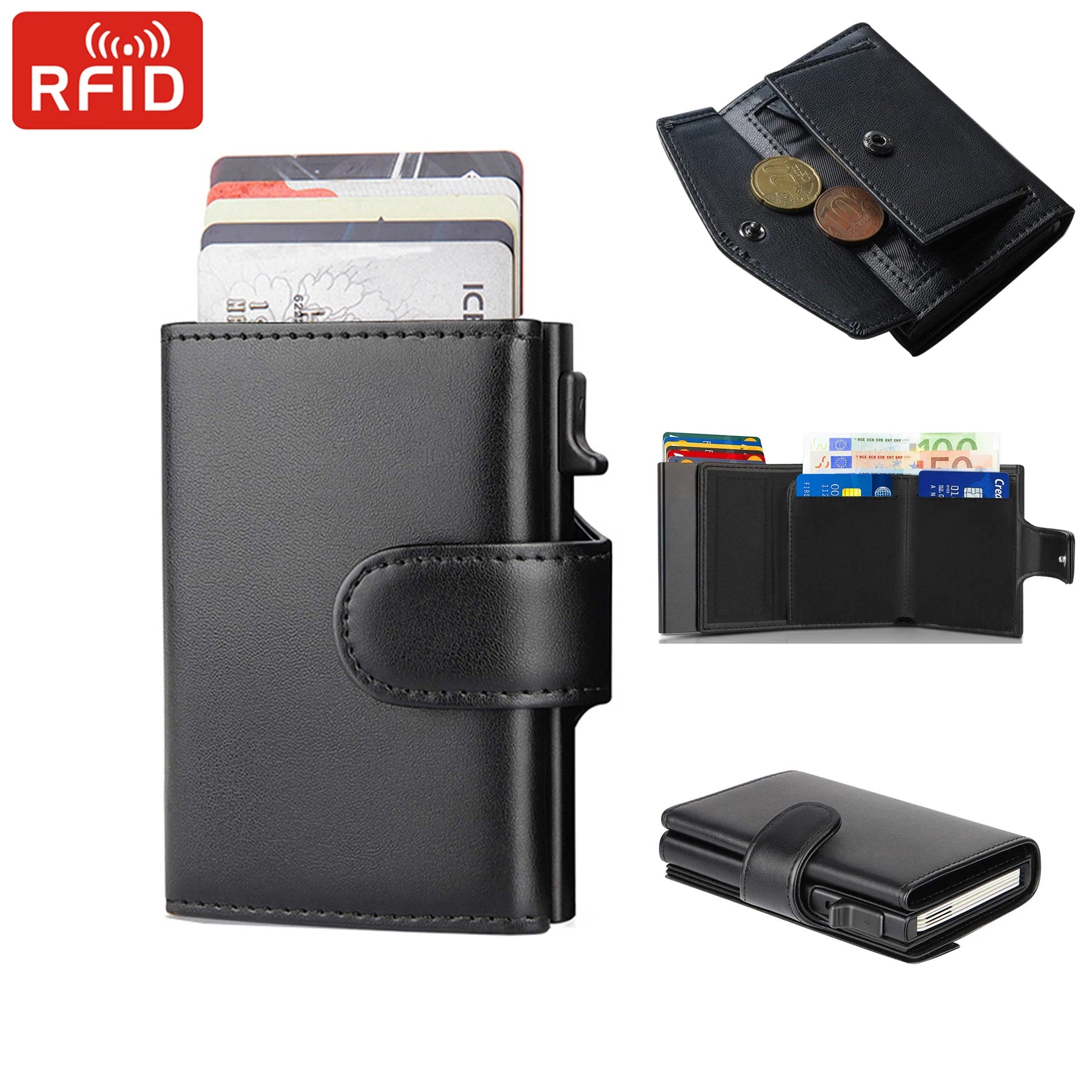 Billetera de cuero de microfibra Rfid para hombre