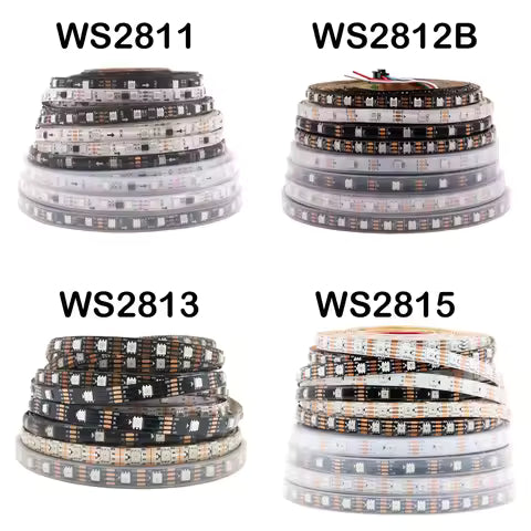 WS2812B WS2811 WS2813 WS2815 Tira de LED inteligente RGBIC 5050 WS2812 IC direccionable individualmente 30/60/144 píxeles/LED/m Luz DC5V/12V
