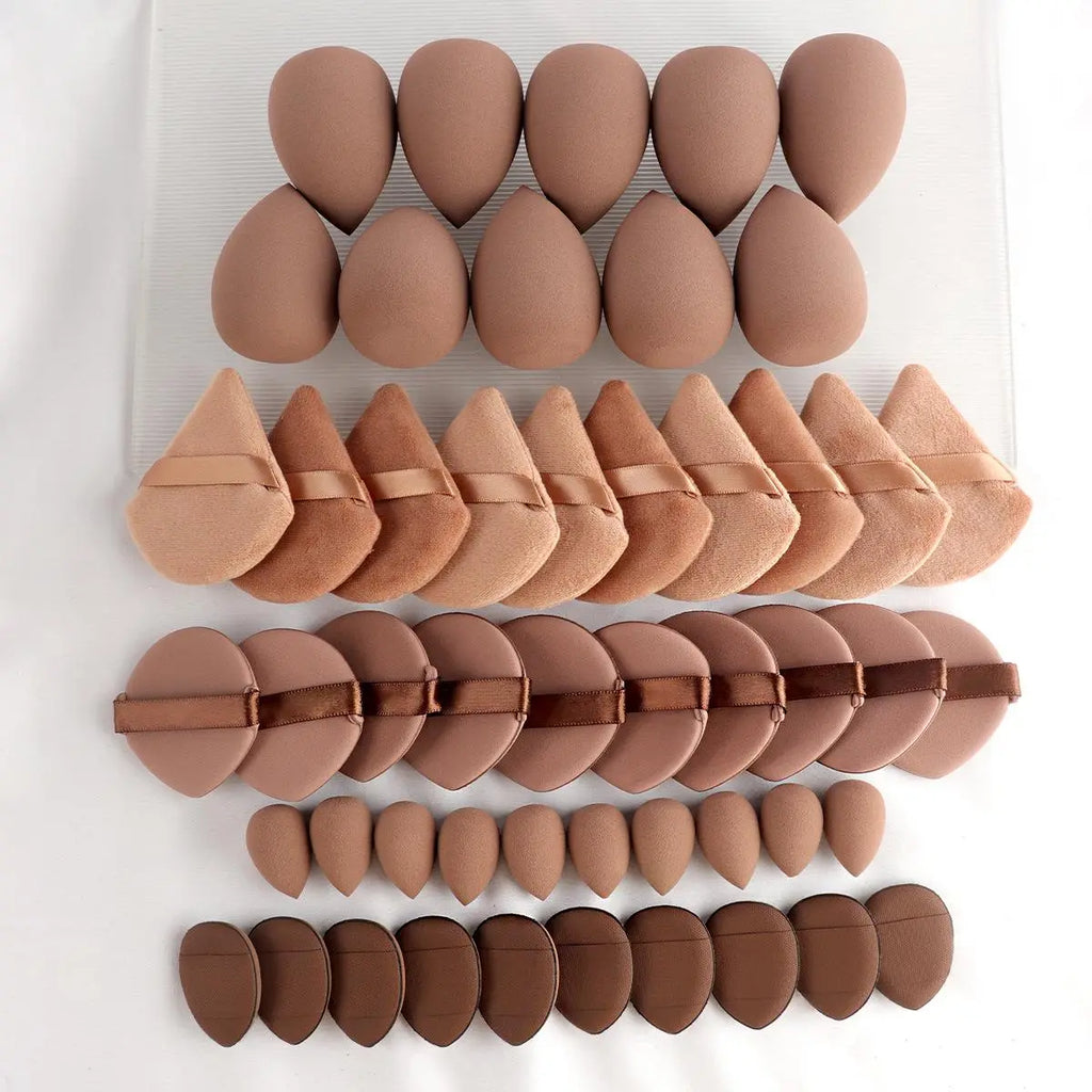 Beauty Tool Set Includes Makeup Brush Sponge, Makeup Brushes, Beauty Blender, Finger Puffs, Cushion Compact, Powder Puff, Cleansing Puff, Hair Tie, Travel Bag, Makeup Tools Set