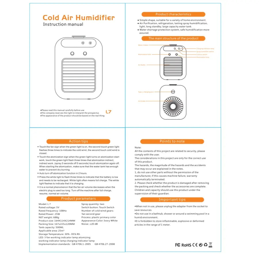 Portable Air Cooler Fan, Water Cooling Fan for Room & Office Use, Perfect Gift for Father'S Day, Ideal for Car Ventilation, Rechargeable Cooling Fan