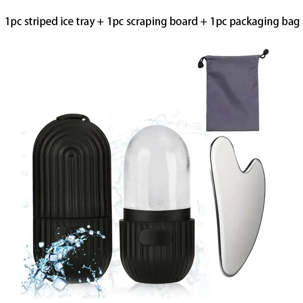 Silicone Facial Ice Mold, Ice Roller and Stainless Steel Gua Sha Tool Set with Storage Bag, 2 Counts/Set Reusable Facial Care Tools, Manual Massage Supplies, Skincare Products, Self Care Products #GLOBAL PICKS