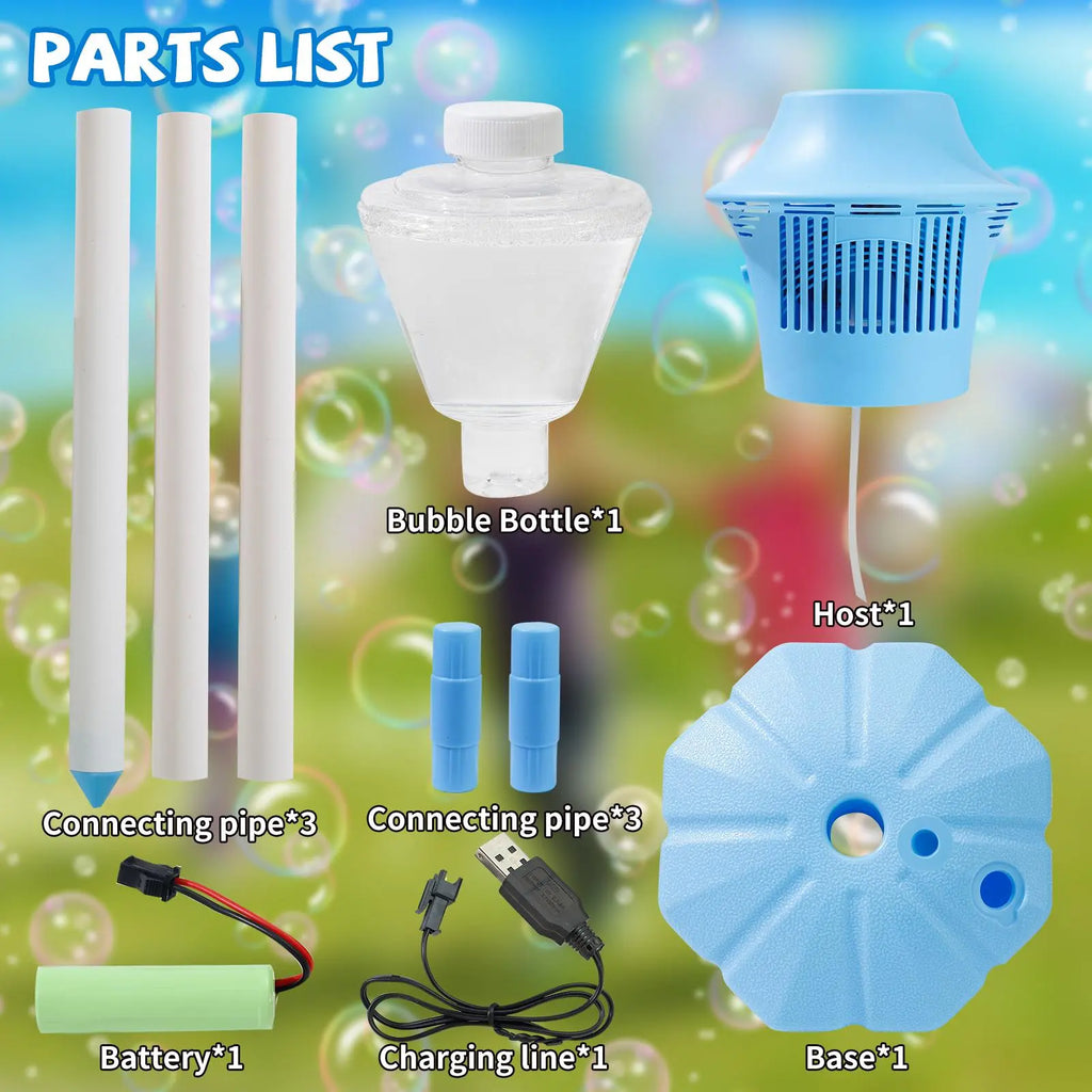 Bubble Machine Toys for Kids, Outdoor Bubble Blower Toy with Adjustable Stand, Bubble Maker with LED Lights, Garden Birthday Wedding Summer Party Bubble Toy