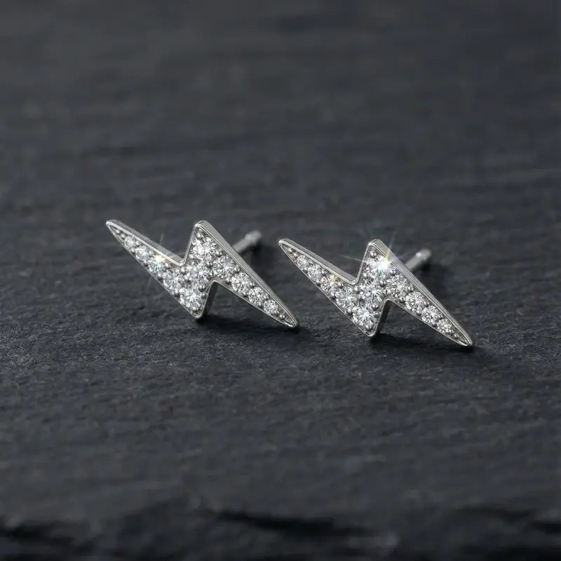 Silver CZ Earrings Set of 3 - Silver Studs, Classic Hoops, Lightning Earrings, Minimal Jewelry Set for Women