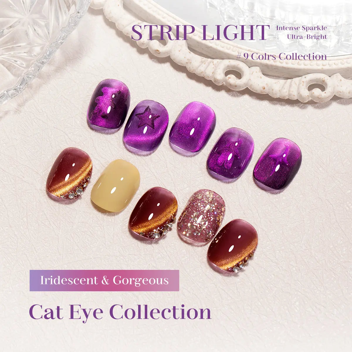 SUBOYER Cat Eye Gel Nail Polish, Available in Pink, Red, Purple, Blue, and Green, Creates an Ice Crystal-Like Cat Eye Effect and 9D Holographic Shimmer. Requires Curing with a UV Lamp. Suitable for Home Manicures and Professional Nail Salons.