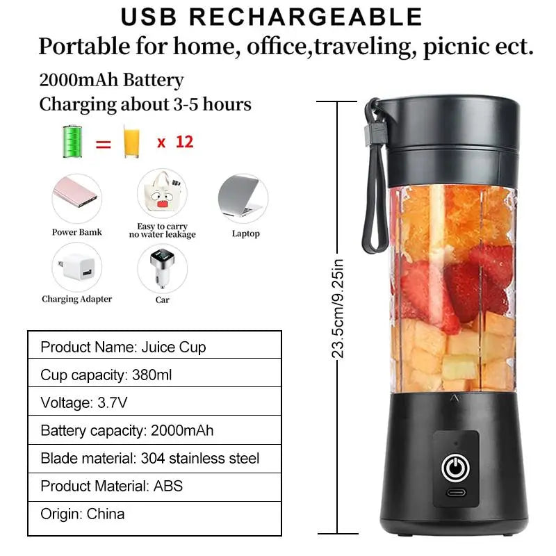 Portable Blender, USB Rechargeable 380ML Juicer Cup, Fruit & Vegetable Blender, Blender for Shakes, Household Kitchen Appliances for Home Use