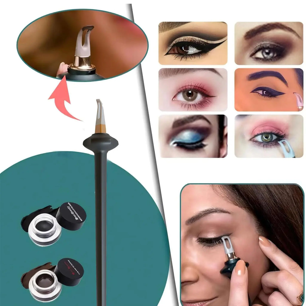 1 Set Silicone Eyeliner Brush, Eyeliner Guide Tools, Reusable Eye Liner Kit with Black and Brown Eyeliner Cream, Easy No-Skip Eyeliner Gel for Makeup Novices(Black)