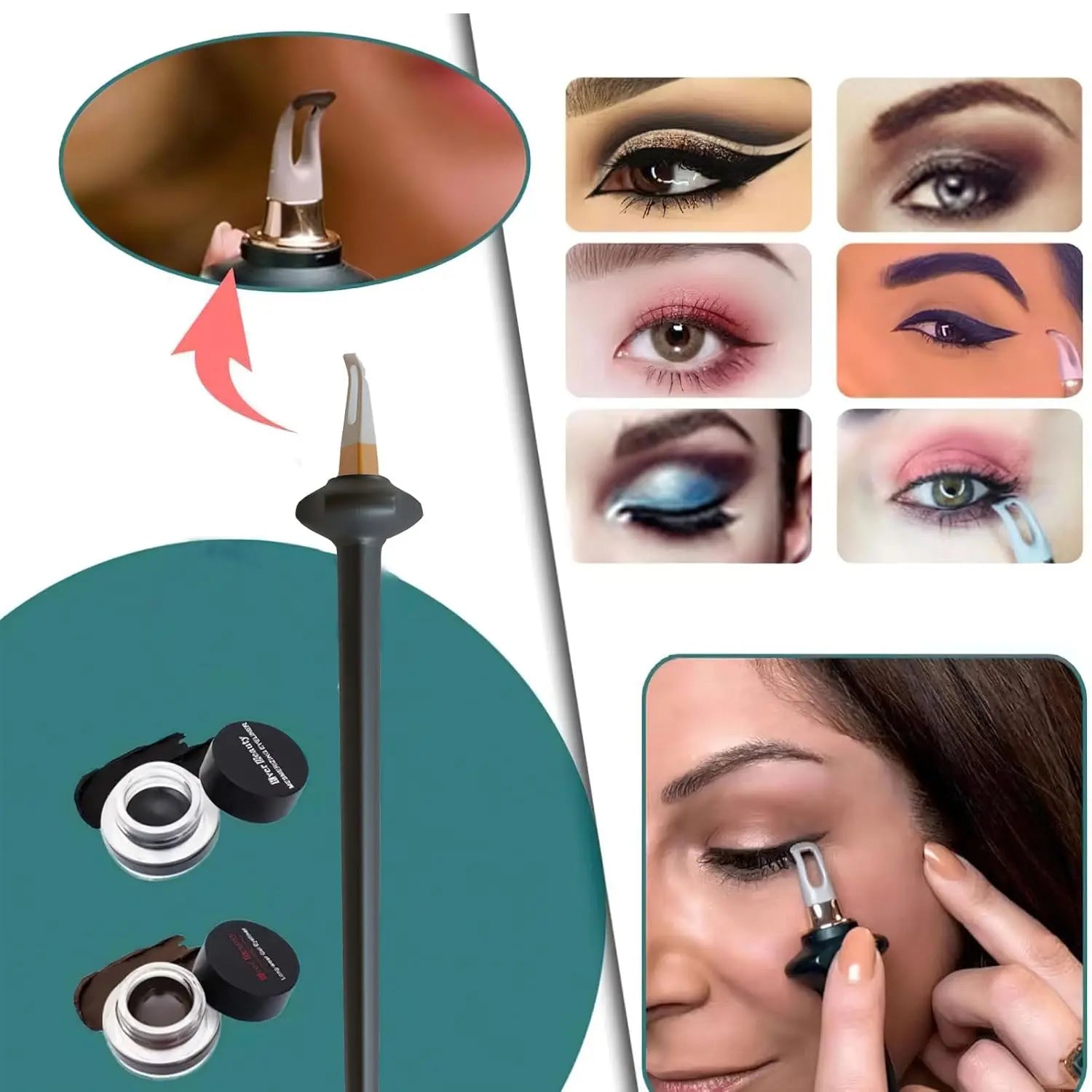 1 Set Silicone Eyeliner Brush, Eyeliner Guide Tools, Reusable Eye Liner Kit with Black and Brown Eyeliner Cream, Easy No-Skip Eyeliner Gel for Makeup Novices(Black)