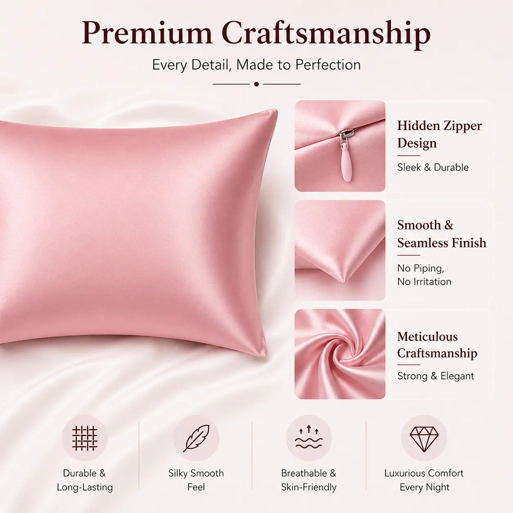 100% Mulberry Silk Pillowcase - 22 Momme, 6A, Made in USA