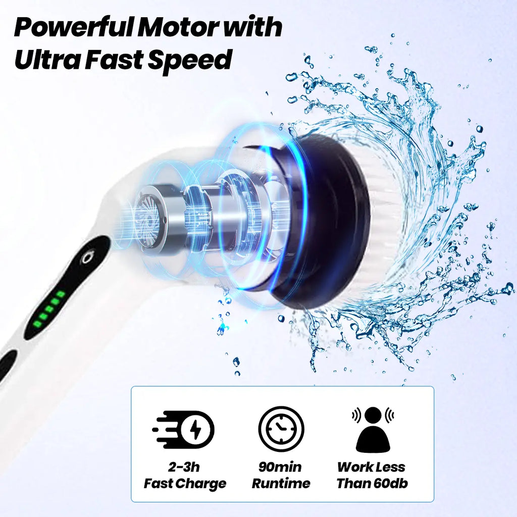 Cordless Electric Spin Scrubber with Adjustable & Detachable Handle, 2 Adjustable Speeds, Dual Speeds Cleaning Brush Scrubber with 9 Replaceable Brush Heads and Display