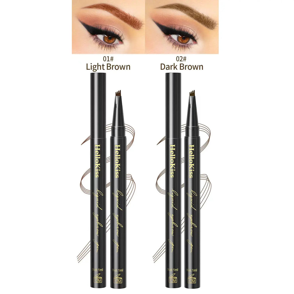 Eyebrow Pen - Comfort Liquid Eyebrow Pencil, Upgraded Brown Eyebrow Pencils for Women with 4 Fort Tip Waterproof & Long Lasting Natural-Looking Hair-Like Defined Brows