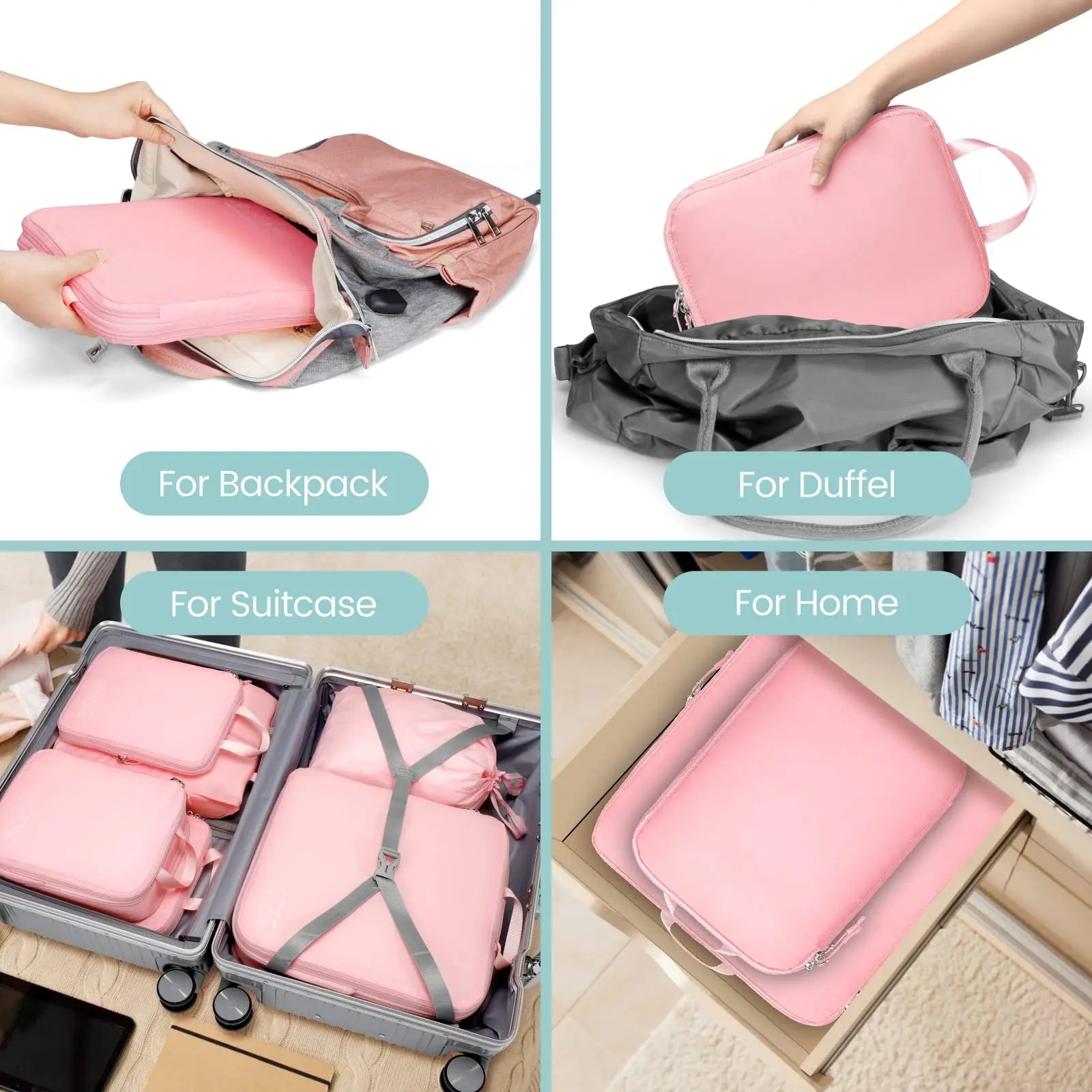 Lightweight Compression Packing Cubes for Suitcases, 6 Set Portable Travel Storage Organizer Set for Carry on Suitcase