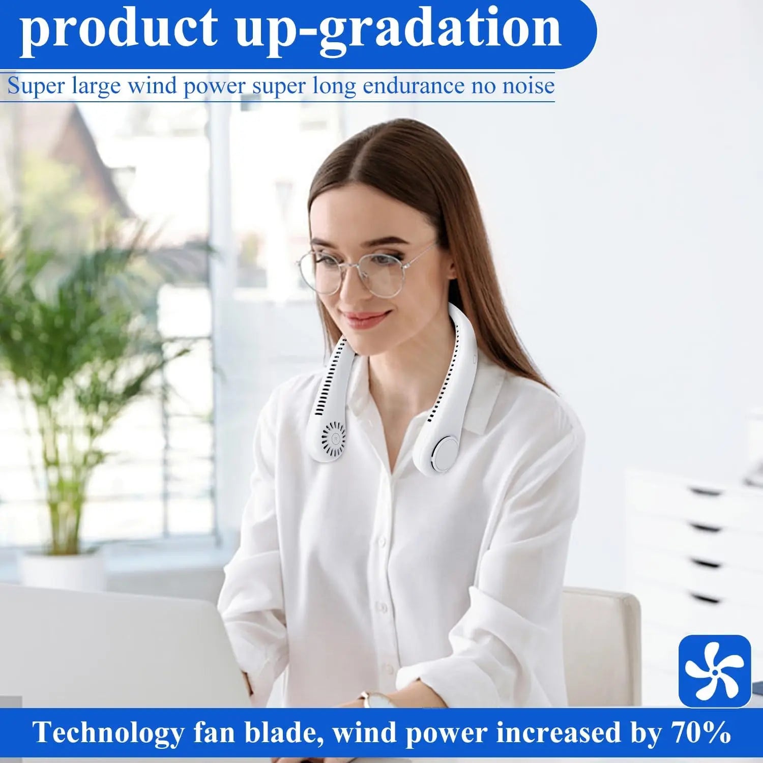 1/2 PCS Vaneless Hanging Neck Fan, Wearable Cooling Fan with 360 ° Air Outlet, Portable Hanging Neck Fan, Rechargeable Personal Cooling Fan, Suitable for Three Wind Speeds of Hot and Humid Weather
