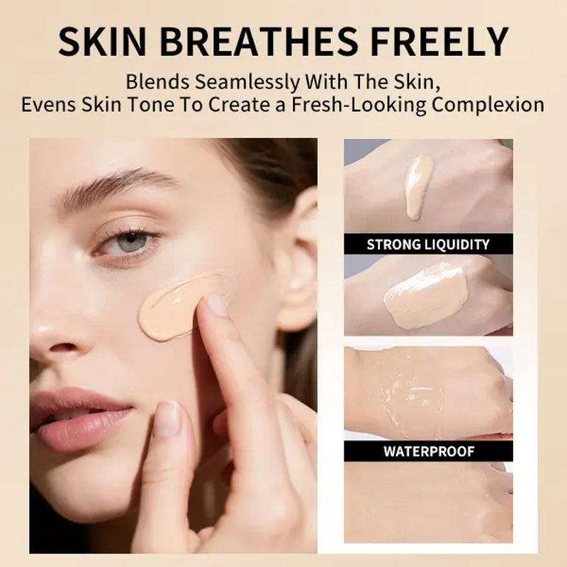 Liquid Foundation - Full Coverage, Soft Matte, Longwear, Waterproof, Sweat-Proof Natural Looking Finish Makeup Clear Lightweight Concealer Flawless