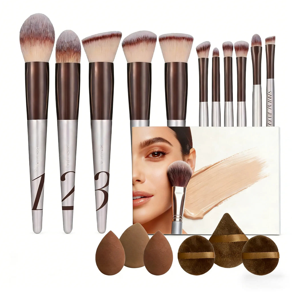 Makeup Set (11 Brushes+3 Sponges&Puffs) ； Free Tutorial for Beginners；Makeup Brushes Set 1 Set Multifunctional Makeup Brushes Makeup Tools for Women Cosmetics Brushes Set Makeup Kits Cosmetics Kits Concealer Brush