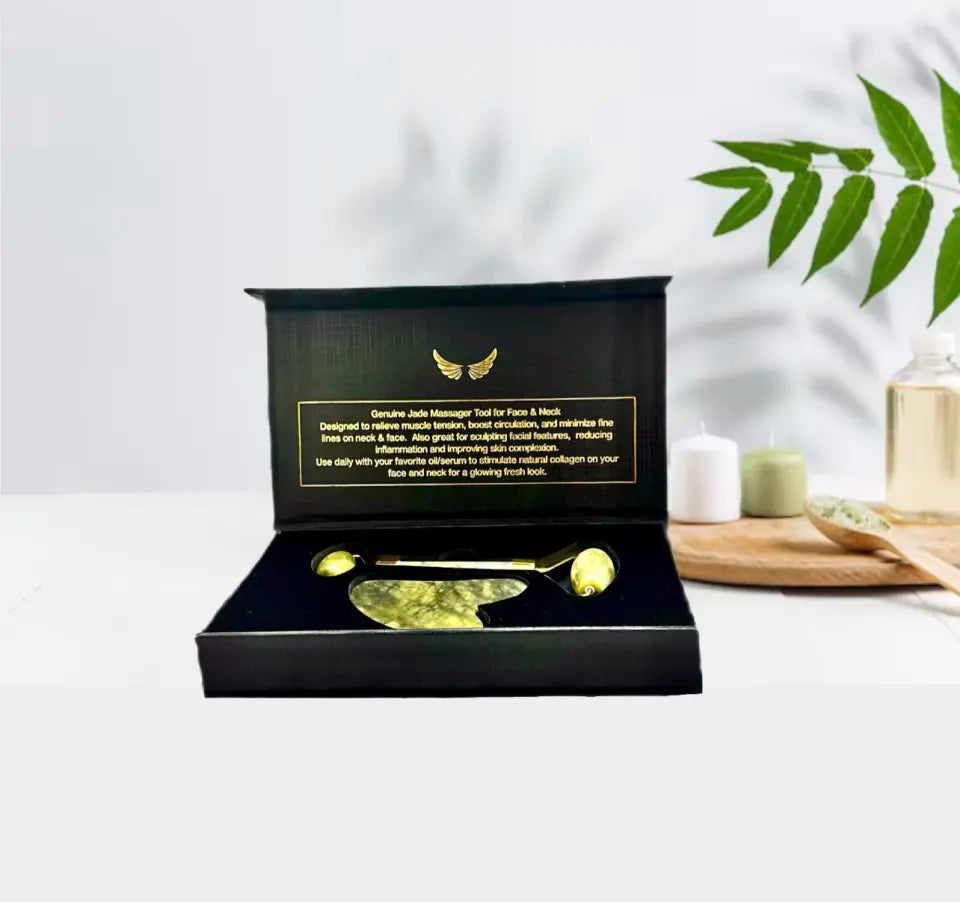 April'S Angels Genuine Jade Roller and Gua Sha to Reduce Puffiness, Promote Relaxation, Support Lymphatic Drainage and Facial Contourg Skincare Daily