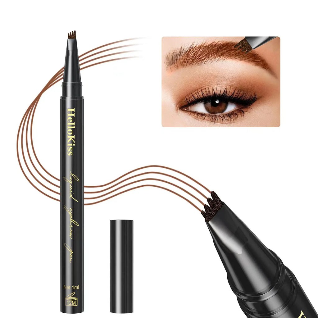 Eyebrow Pen - Comfort Liquid Eyebrow Pencil, Upgraded Brown Eyebrow Pencils for Women with 4 Fort Tip Waterproof & Long Lasting Natural-Looking Hair-Like Defined Brows