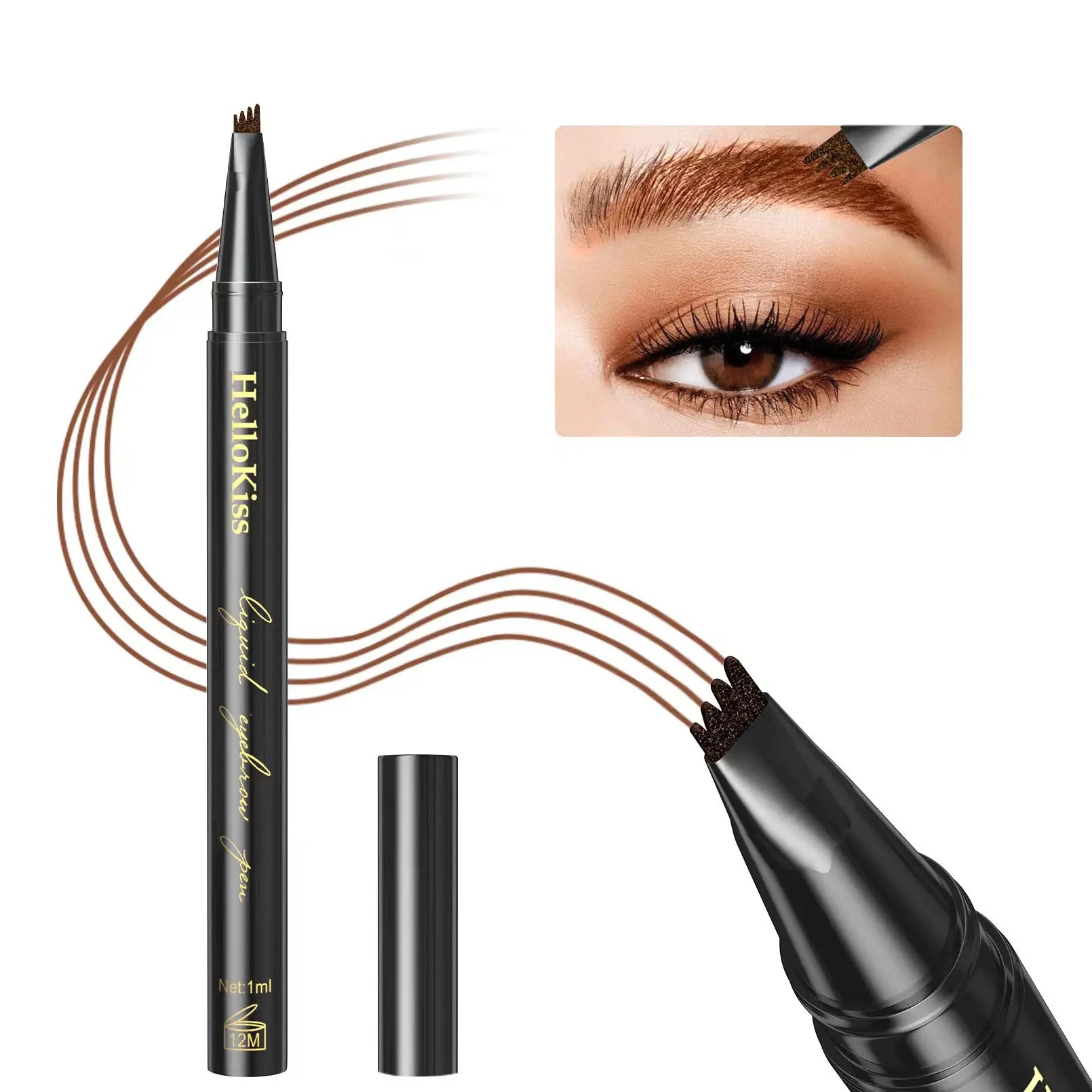 Eyebrow Pen - Comfort Liquid Eyebrow Pencil, Upgraded Brown Eyebrow Pencils for Women with 4 Fort Tip Waterproof & Long Lasting Natural-Looking Hair-Like Defined Brows