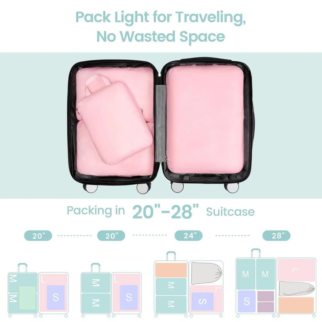 Lightweight Compression Packing Cubes for Suitcases, 6 Set Portable Travel Storage Organizer Set for Carry on Suitcase