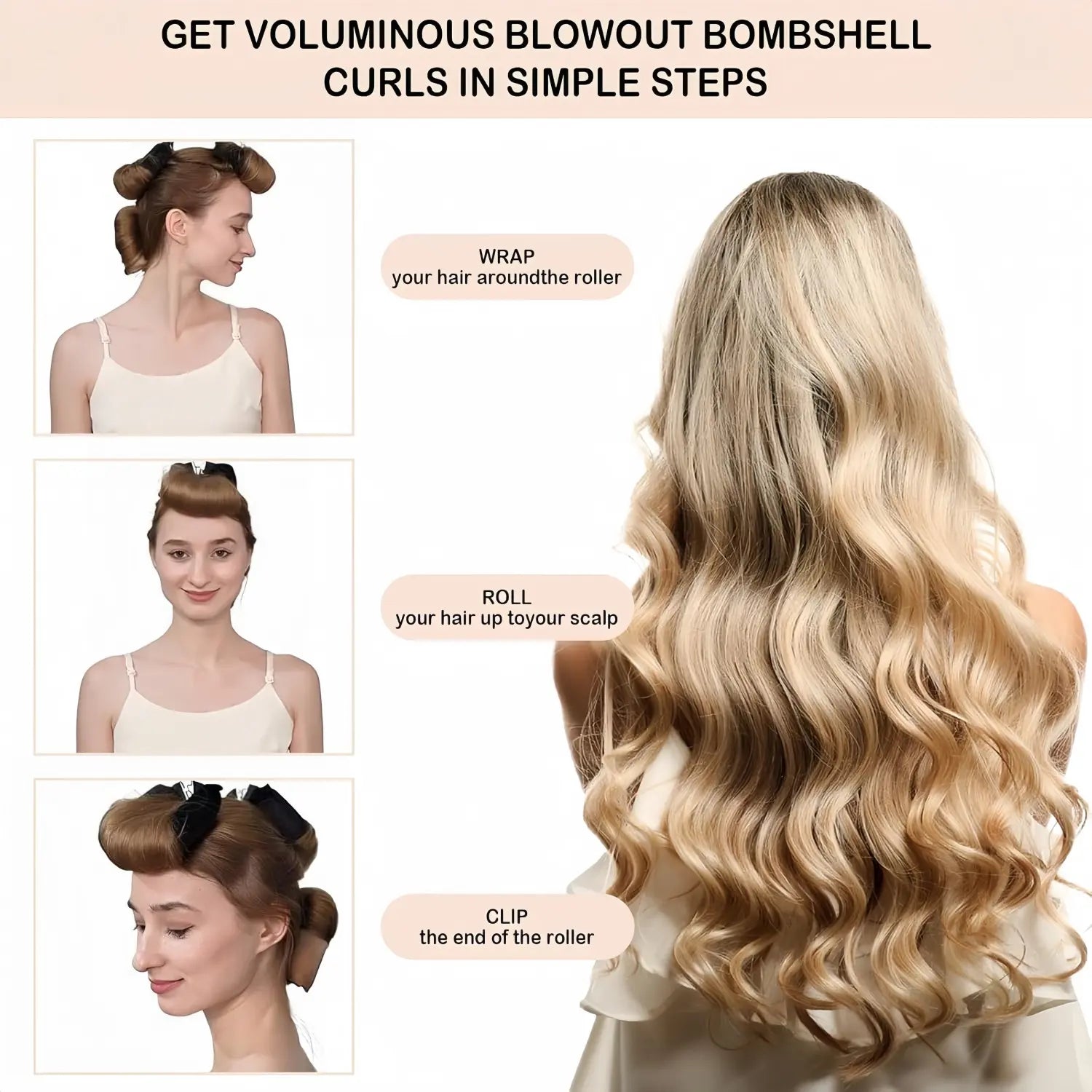 3-Piece Soft Hair Curlers Heatless Waver Kit, Non-Plug-In Manual Hair Styling Tool, Easy to Carry, Simple to Operate for Nighttime Wavy Curls