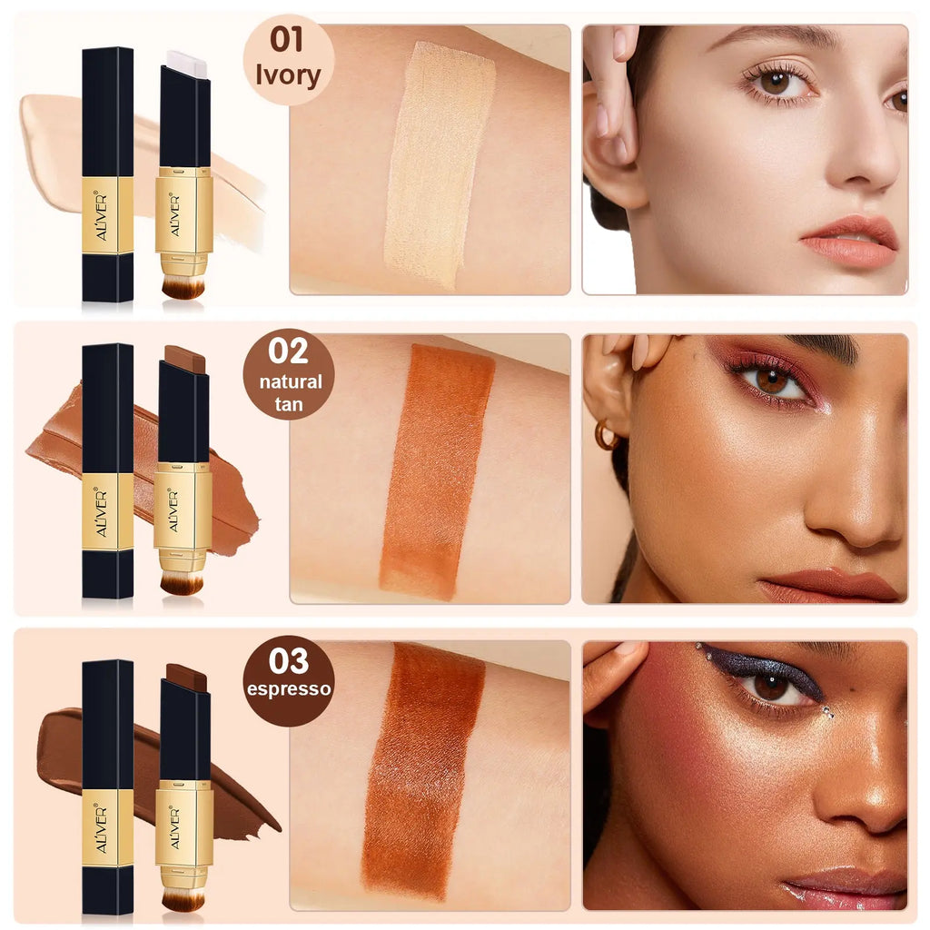 Aliver Concealer & Foundation-Color Changing Concealer Stick with Soft Brush,Waterproof & Sweatproof, Long Lasting Makeup Full Concealer Stick